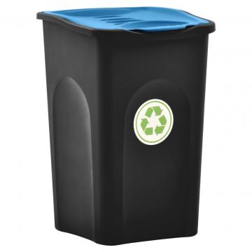 Pubela capac cu balamale, negru si albastru, 50L